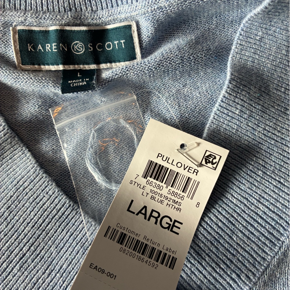 Karen Scott Sky Blue V-Neck Sweater